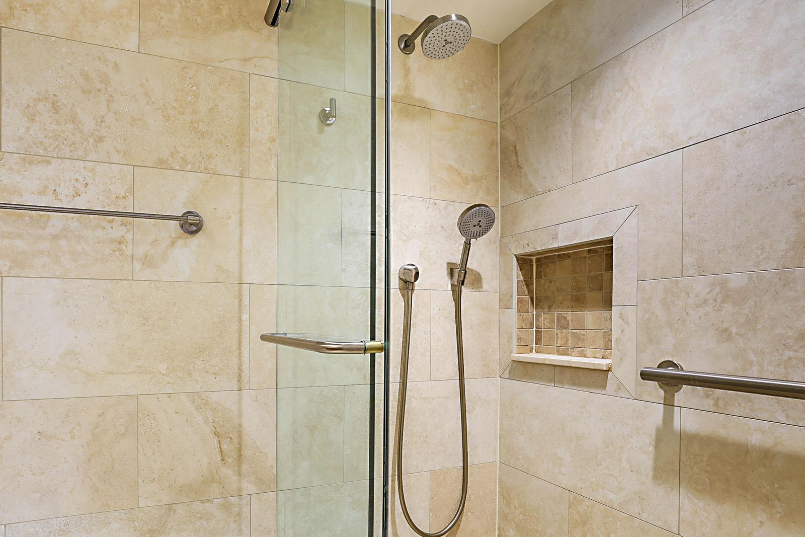 3114 S Ocean Boulevard #509, Highland Beach, FL 33487 - walk-in shower with stone-look tile