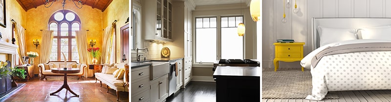 A staged living room before and after