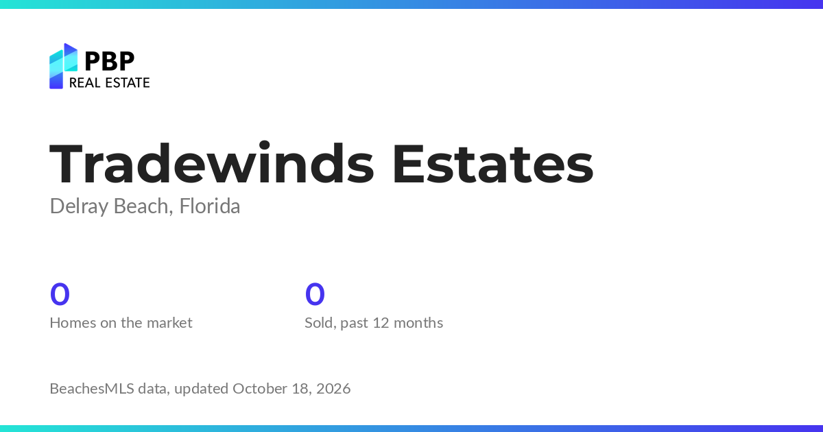 Tradewinds Estates housing market card from PBP Real Estate: homes on the market and median sale prices from BeachesMLS